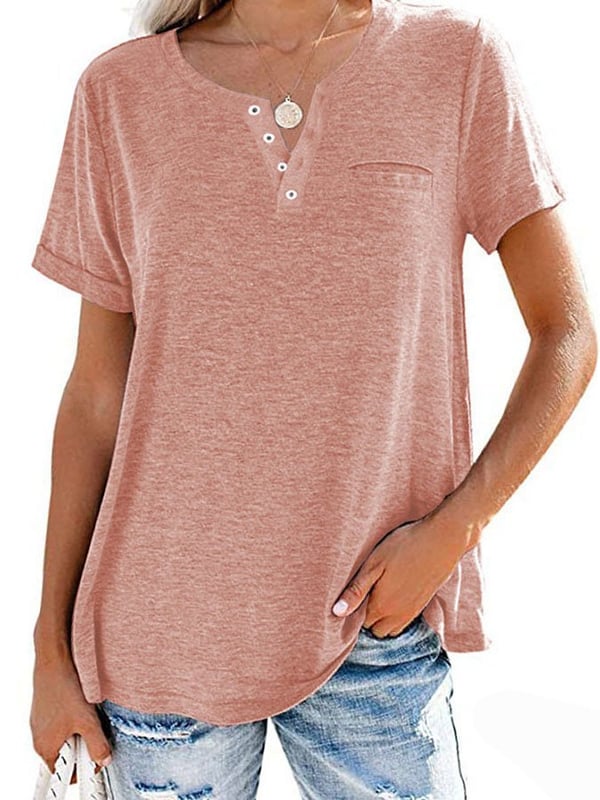 🔥Modische feste Farbe Tasche Kurzarm T-Shirt（Kaufen Sie 2 Versandkostenfrei）
