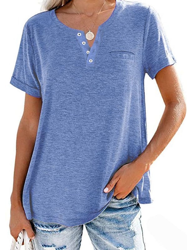 🔥Modische feste Farbe Tasche Kurzarm T-Shirt（Kaufen Sie 2 Versandkostenfrei）