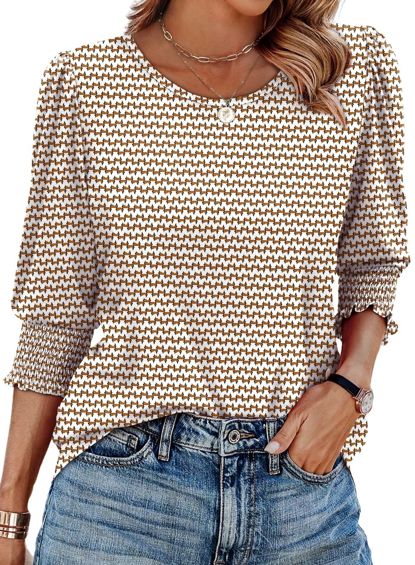 🌞Frühlingserwachen: 50% Rabatt!💝Elegante Business-Bluse mit 3/4-Arm & Smock-Bündchen – Bequem & Knitterfrei