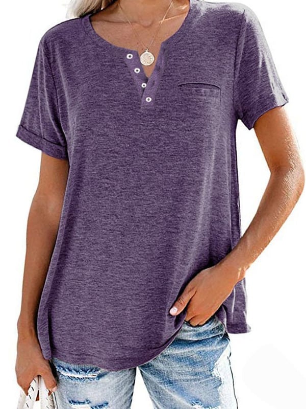 🔥Modische feste Farbe Tasche Kurzarm T-Shirt（Kaufen Sie 2 Versandkostenfrei）