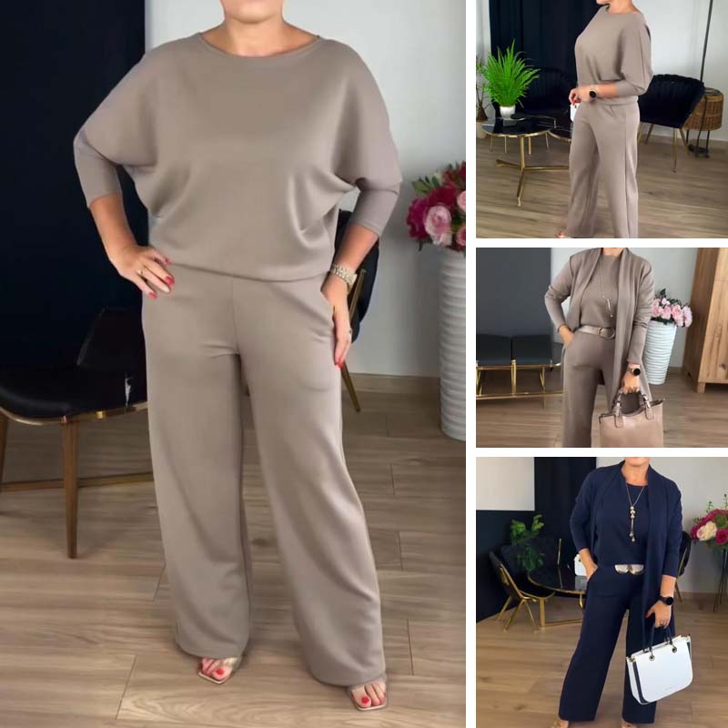 Elegantes 3-teiliges Set aus Longline-Cardigan, Top und Hose