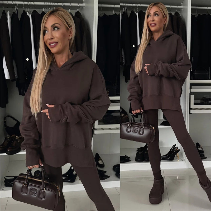 🎅Weihnachtsvorverkauf🎁 Oversize-Hoodie und Leggings-Set für Damen