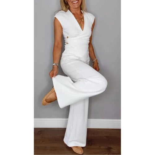 Damen elegantes Set: Oberteil mit V-Ausschnitt und Hose