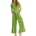 🌞Frühlingserwachen: 50% Rabatt!✨Damen Gesmoktes Zweiteiler Set – Weite Bein Hose & Strukturierte Bluse, Vielseitig für Büro & Alltag
