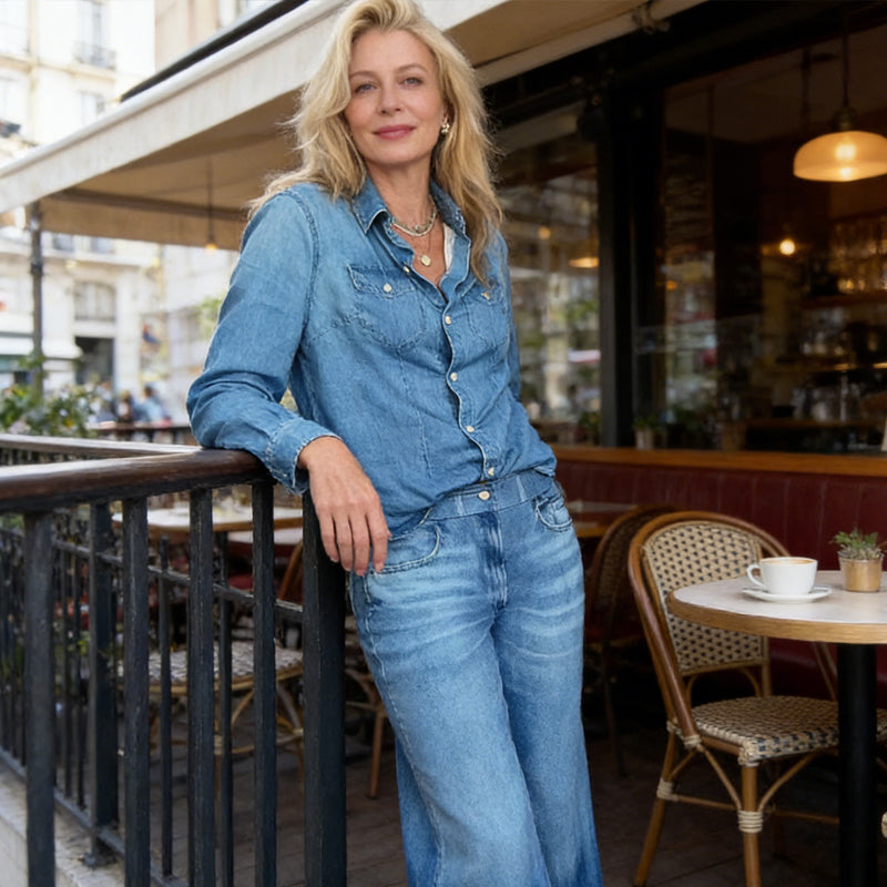 🎉 Neujahrsgeschenk – 50% RABATT!👖 Damen 2-teiliger Fake-Denim-Pyjama (Stylisch & Bequem) – Auch draußen tragbar: Entspannung & Lounging im Trendlook!