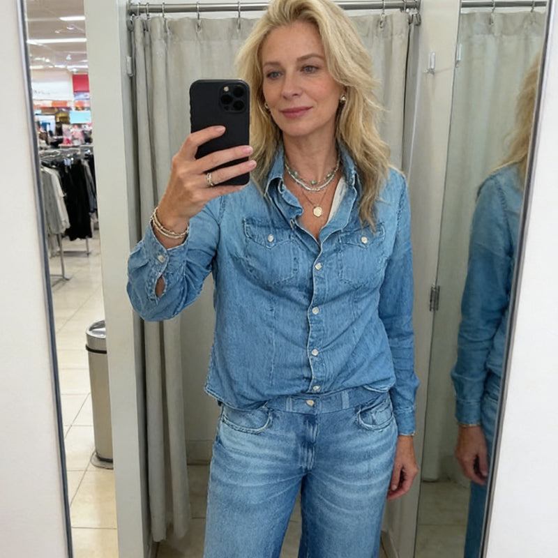 🎉 Neujahrsgeschenk – 50% RABATT!👖 Damen 2-teiliger Fake-Denim-Pyjama (Stylisch & Bequem) – Auch draußen tragbar: Entspannung & Lounging im Trendlook!