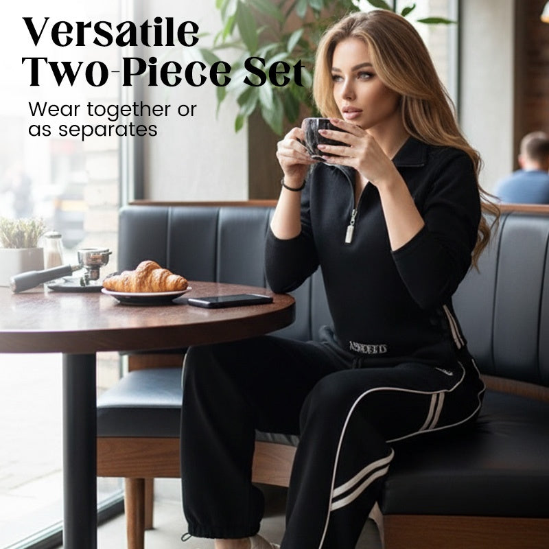 🌞Frühlingserwachen: 50% Rabatt!🏃‍♀️ Damen Sportlicher Trainingsanzug mit Halbreißverschluss – Weites Bein & Athleisure-Style