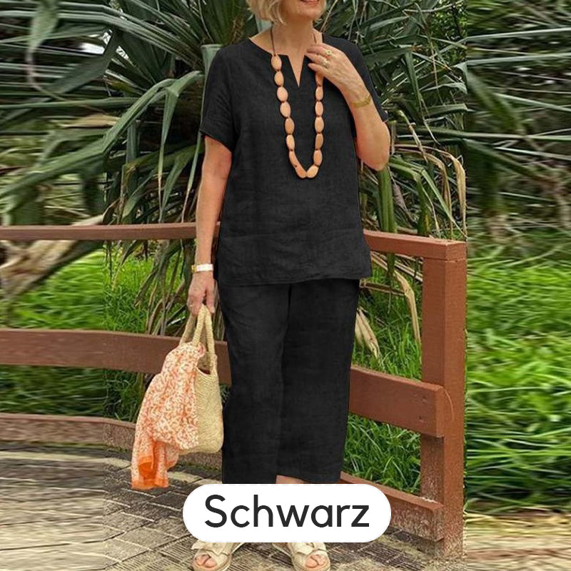 🌞Frühlingserwachen: 50% Rabatt!✨ Damen Lässiges Sommer-Set (Kurzarmhemd + Elastische Bund-Hose)