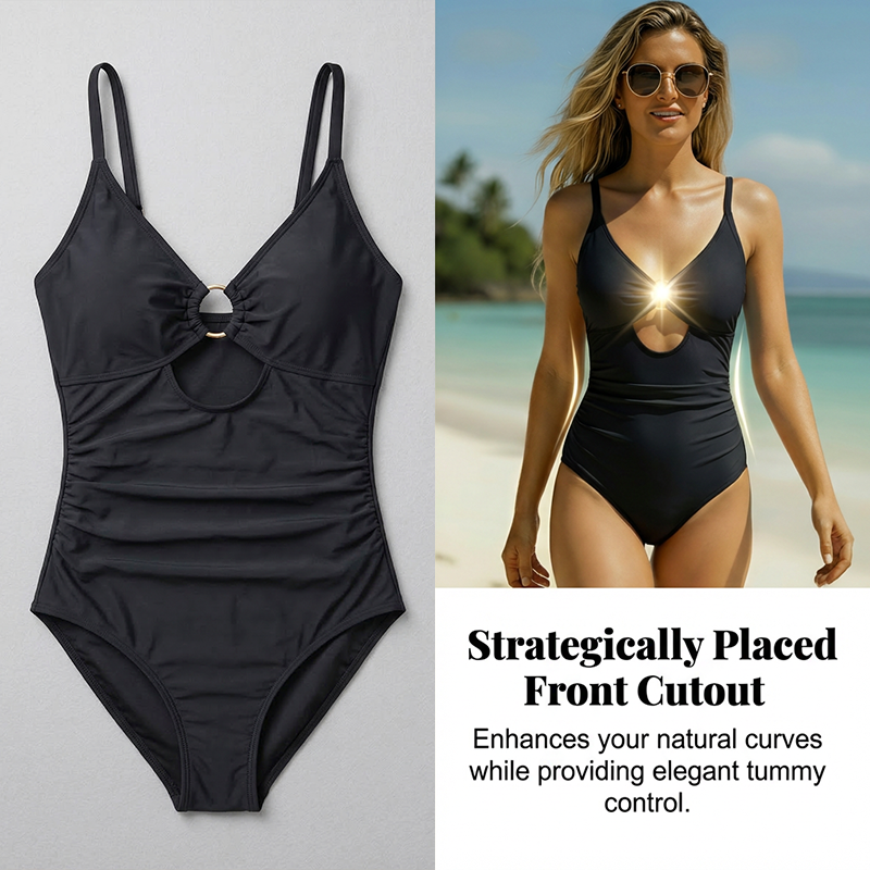 🌞Frühlingserwachen: 50% Rabatt!🔥Eleganter Shaping Badeanzug: Figurschmeichelnder Einteiler mit Cut-Out & Raffung