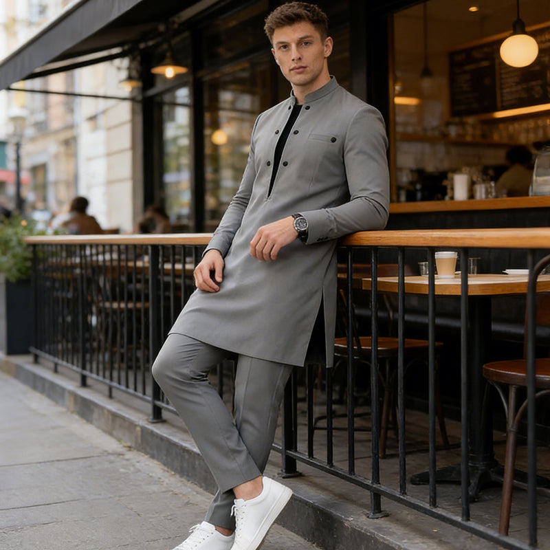 🌞Frühlingserwachen: 50% Rabatt!💎Modernes Herren-Set "Urban Elite": Elegante Tunika & Hose im Mandarin-Stil